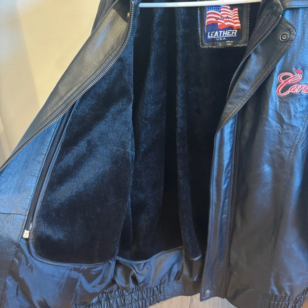 St. Louis Cardinal U.S.A. Leather Jacket Men's‎ Size Large Removable Fleece VTG